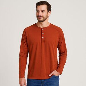 Kenneth Cole New York Men’s Rust Orange Long Sleeve Henley Shirt - Size Large